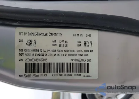 2005 Chrysler 300 Touring from USA, damaged, VIN 2C3AA53G85H687890